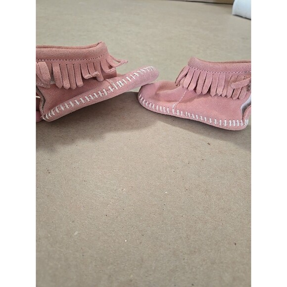 Suede Pink Moccasin Fringe Ankle Boots, Toddler Girl's First Walking Booties 4 - Picture 7 of 9
